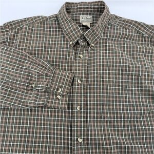 LL Bean Mens XL REG Plaid Long Sleeve Button Down Shirt Brown Green White Casual
